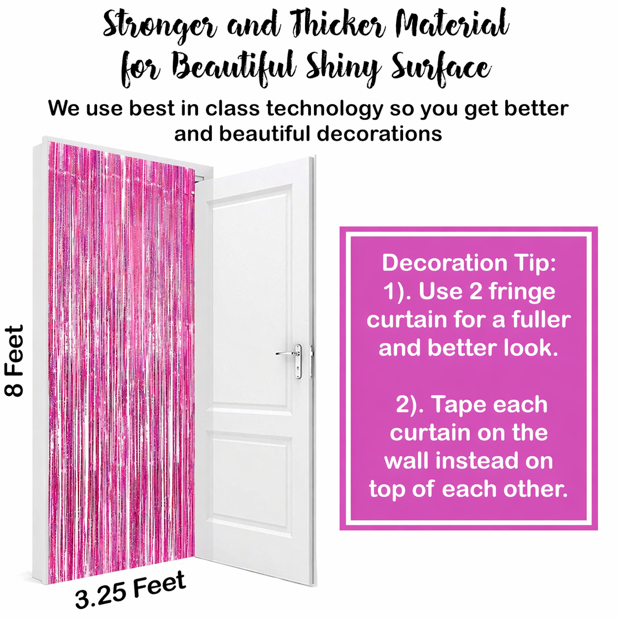 Iridescent Pink Backdrop Curtain - 3.2x8 Feet, Pack of 2 | Foil Streamers for Girls Party Decorations | Graduation Decorations 2025 | Easter Decorations | Bachelorette Party Decoration