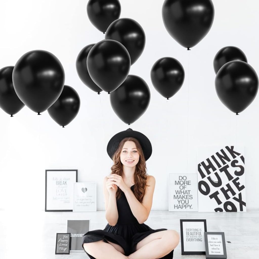 50 Pcs Black Metallic Balloons for Birthday, Anniversary, Baby Shower - Party Decorations for Kids