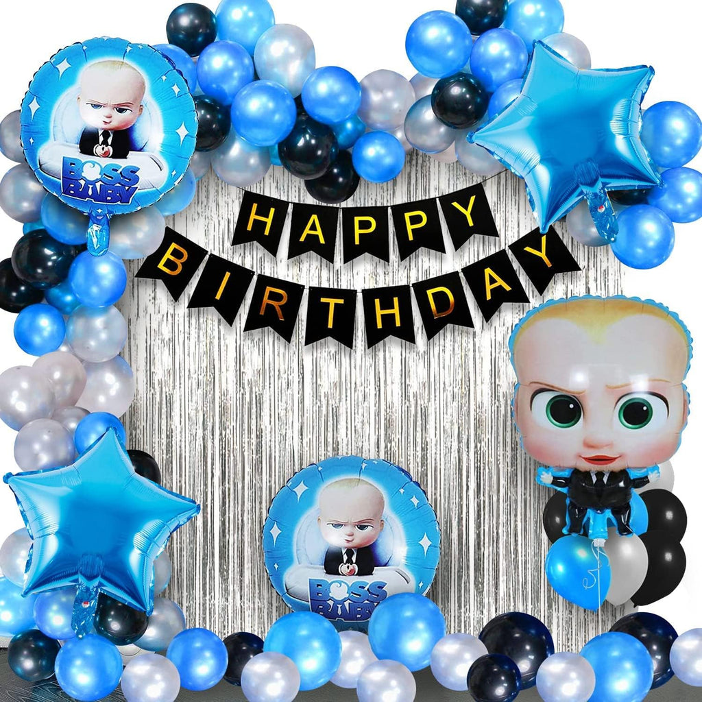 Boss Baby Theme Birthday Decorations Kit - 55 Pcs With Happy Birthday Banner (Cardstock), Blue Balloons
