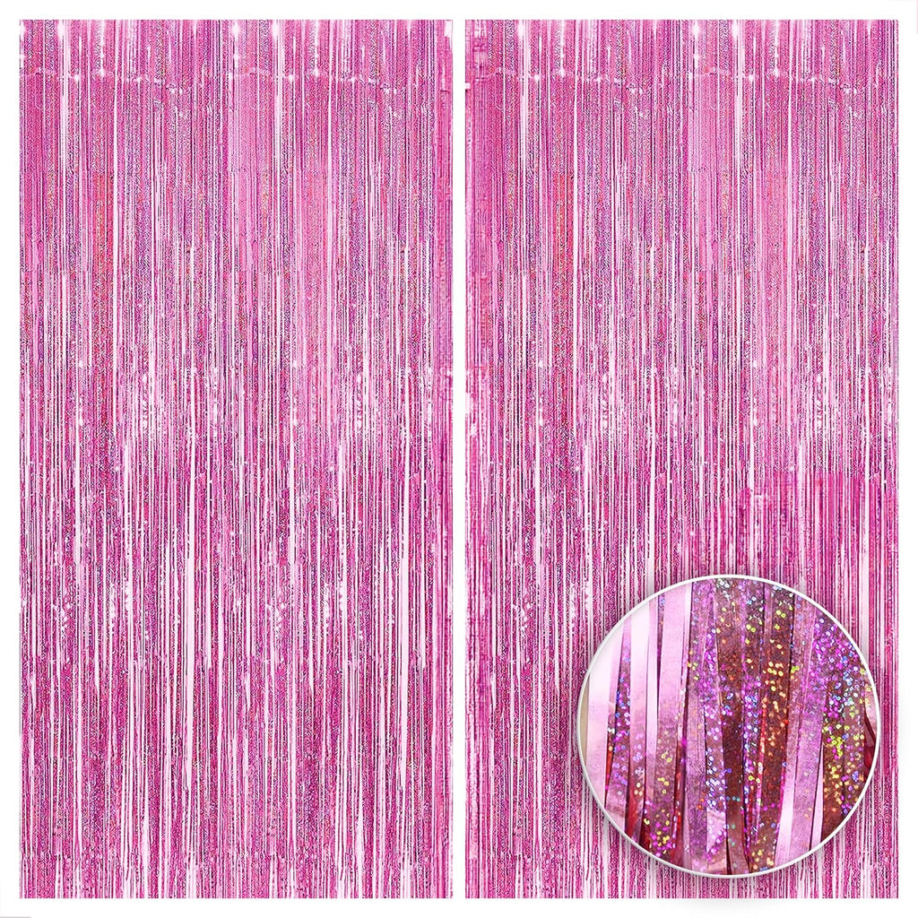 Iridescent Pink Backdrop Curtain - 3.2x8 Feet, Pack of 2 | Foil Streamers for Girls Party Decorations | Graduation Decorations 2025 | Easter Decorations | Bachelorette Party Decoration