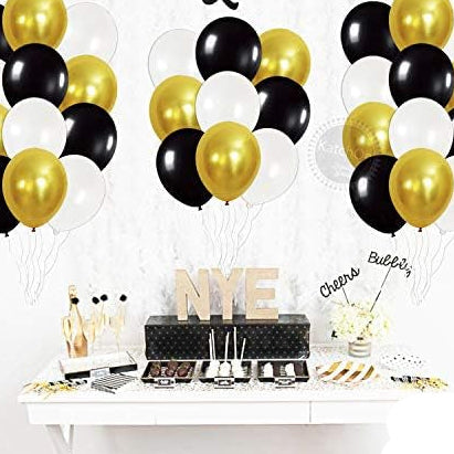Gold & Black Party Balloons – 50pcs Set