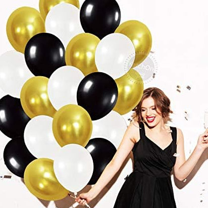 Gold & Black Party Balloons – 50pcs Set