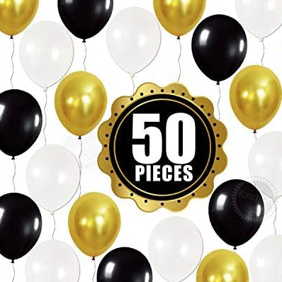 Gold & Black Party Balloons – 50pcs Set