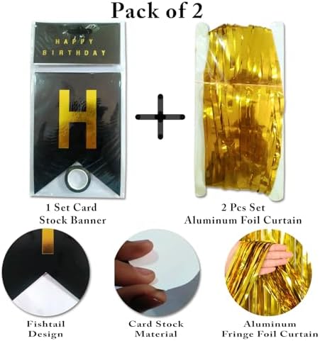 Gold Foil Curtains & Black Banner – 3 Pack
