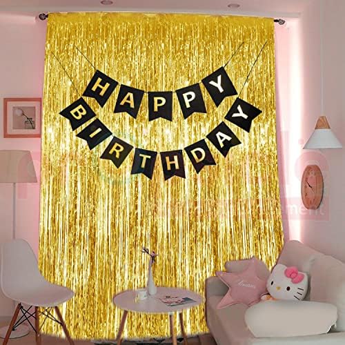 Gold Foil Curtains & Black Banner – 3 Pack