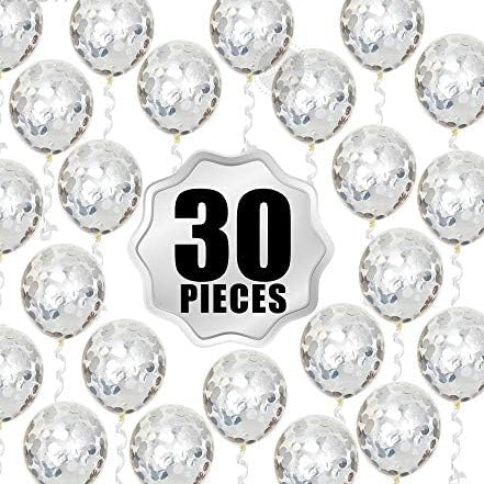 Silver Confetti Balloons – 12 Inch, 30 Pcs Party Pack