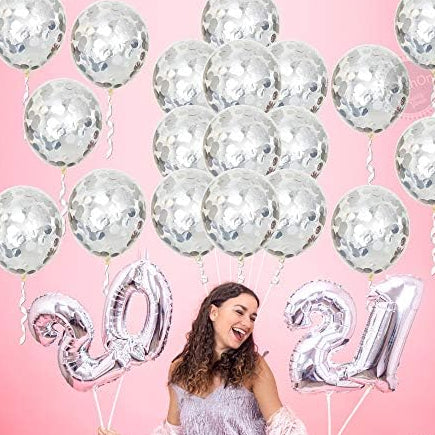 Silver Confetti Balloons – 12 Inch, 30 Pcs Party Pack
