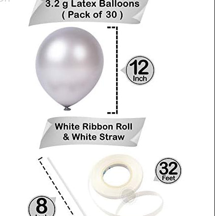 Silver Latex Balloons – 30 Pcs