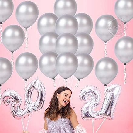 Silver Latex Balloons – 30 Pcs