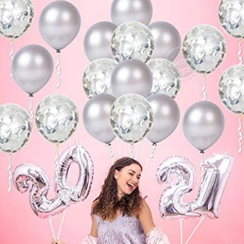 Silver Latex & Confetti Balloon Kit