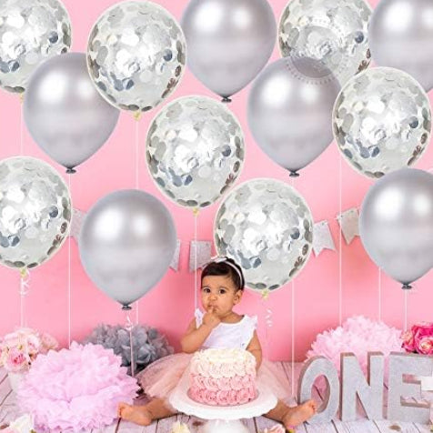 Silver Latex & Confetti Balloon Kit