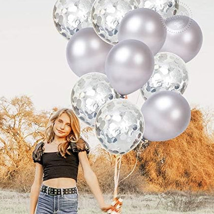 Silver Latex & Confetti Balloon Kit