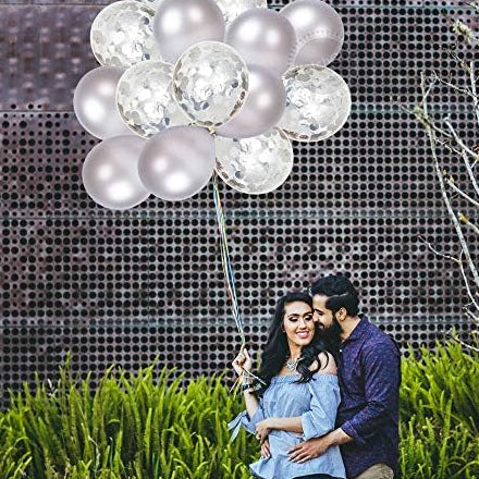 Silver Latex & Confetti Balloon Kit