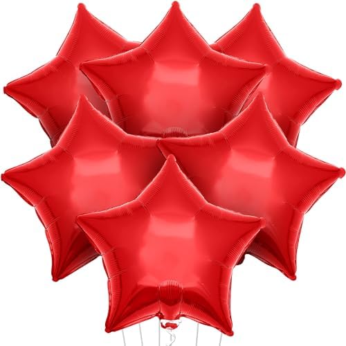 Red Star Foil Balloons – 6pcs