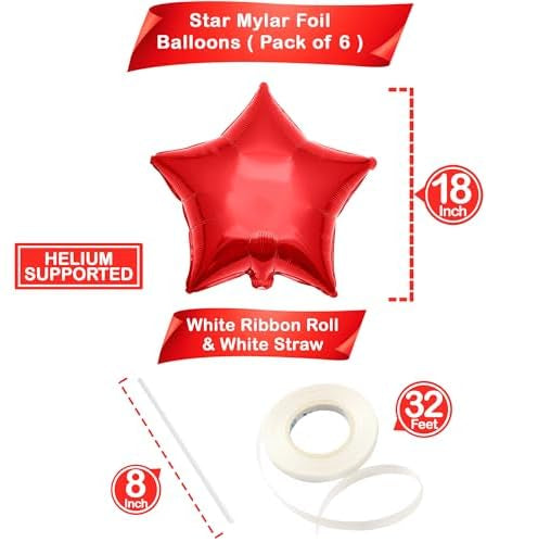 Red Star Foil Balloons – 6pcs