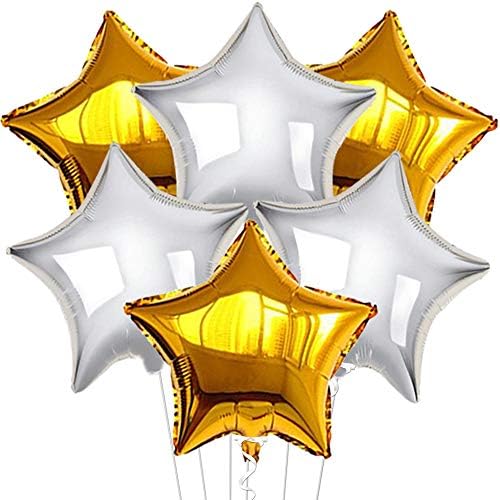 Gold & Silver Star Balloons –6pcs