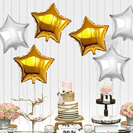 Gold & Silver Star Balloons –6pcs
