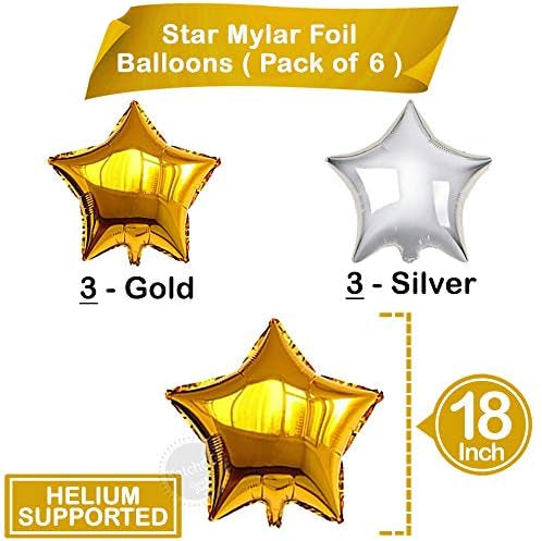 Gold & Silver Star Balloons –6pcs