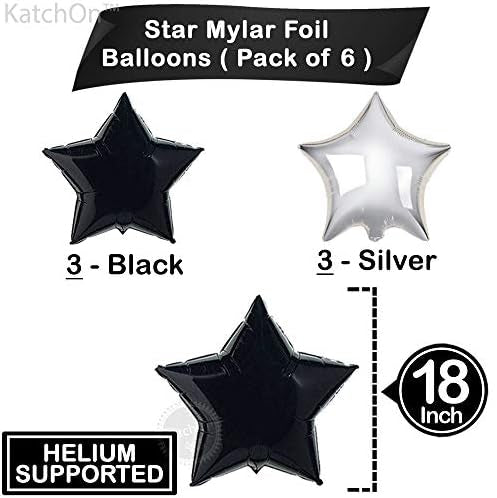 Black Silver Star Balloons – 6pcs