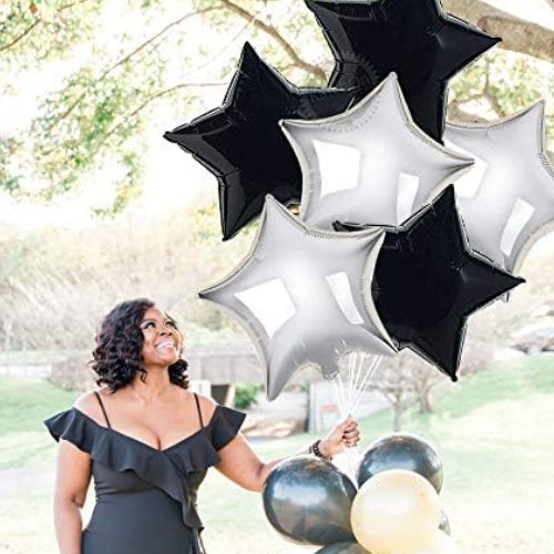 Black Silver Star Balloons – 6pcs