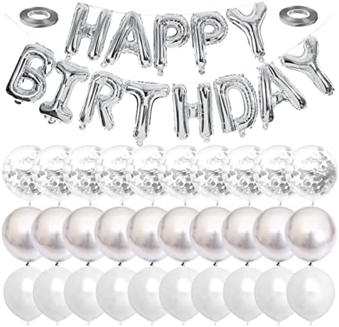 Silver Birthday Balloon Set with Confetti