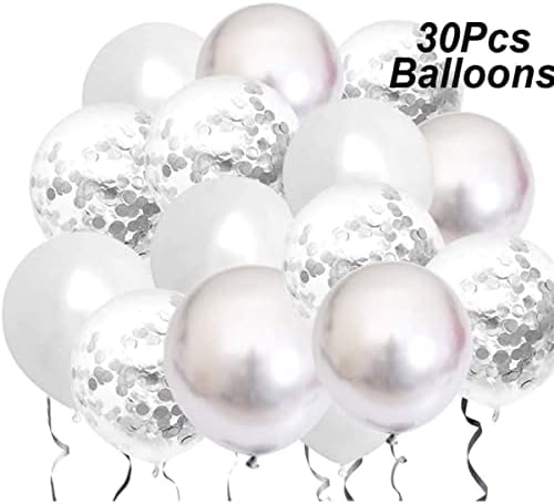Silver Birthday Balloon Set with Confetti