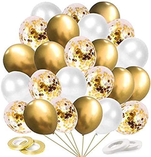 60 Pcs Gold Metallic & Confetti Balloons