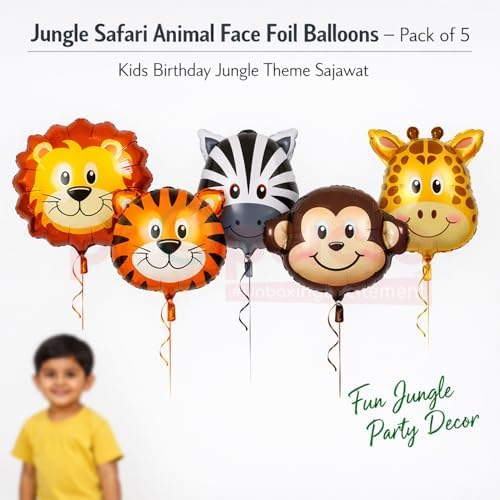 Jungle Safari Foil Balloons – 5 Pcs