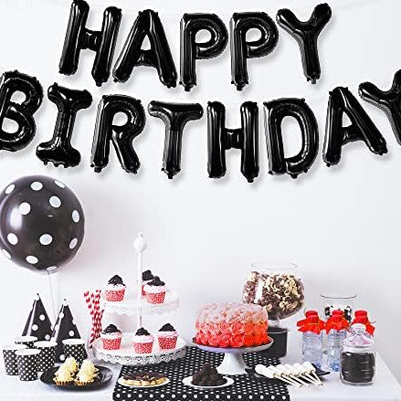 Black Happy Birthday Foil Banner – 16”