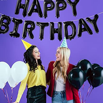 Black Happy Birthday Foil Banner – 16”