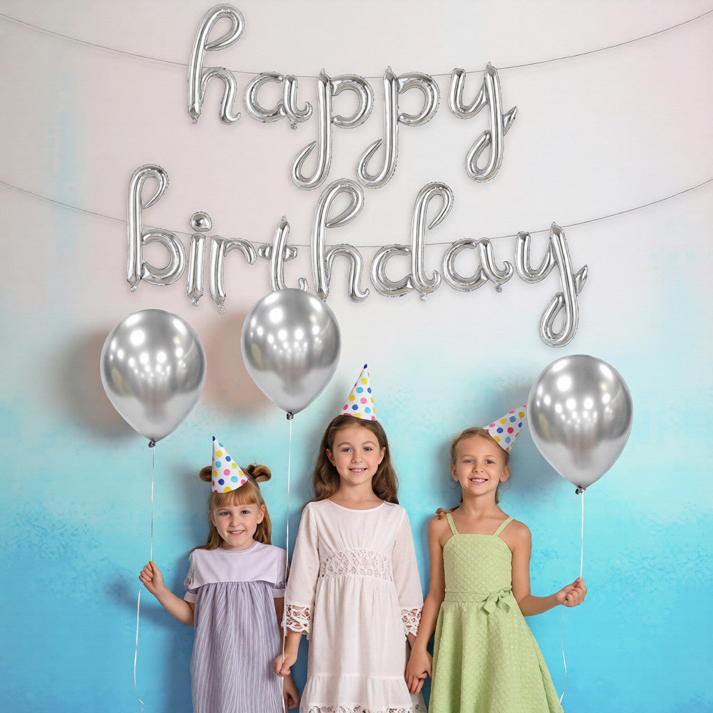 Silver Birthday Balloon Banner – 16 Inch
