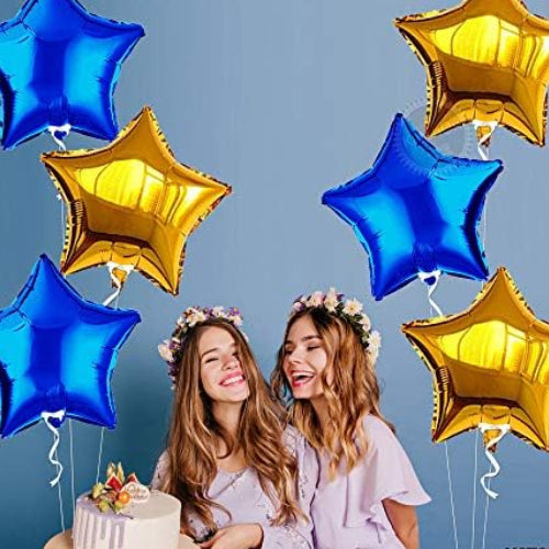 Blue Gold Star Foil Balloons – 6pcs