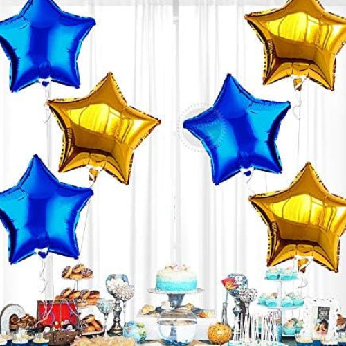 Blue Gold Star Foil Balloons – 6pcs