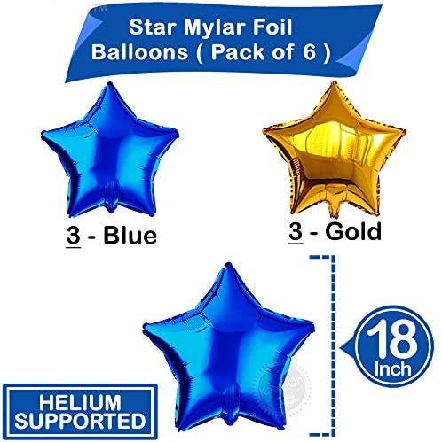 Blue Gold Star Foil Balloons – 6pcs