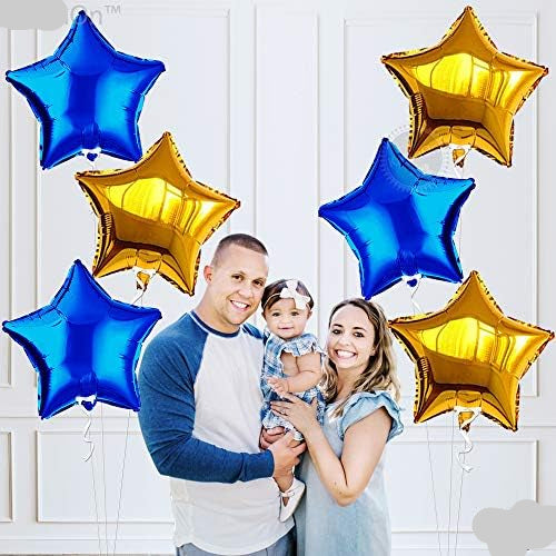 Blue Gold Star Foil Balloons – 6pcs