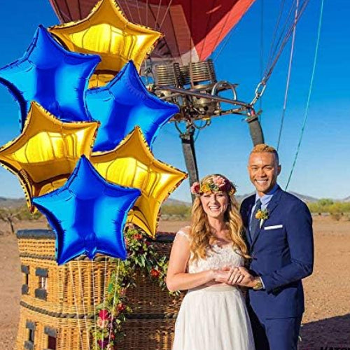 Blue Gold Star Foil Balloons – 6pcs