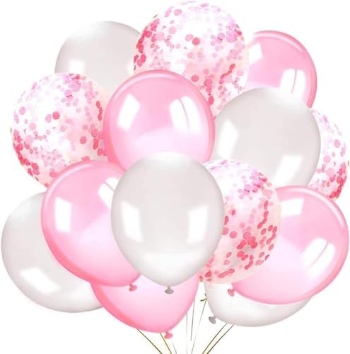Pink White Confetti Balloons–30pcs