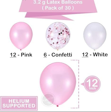 Pink White Confetti Balloons–30pcs