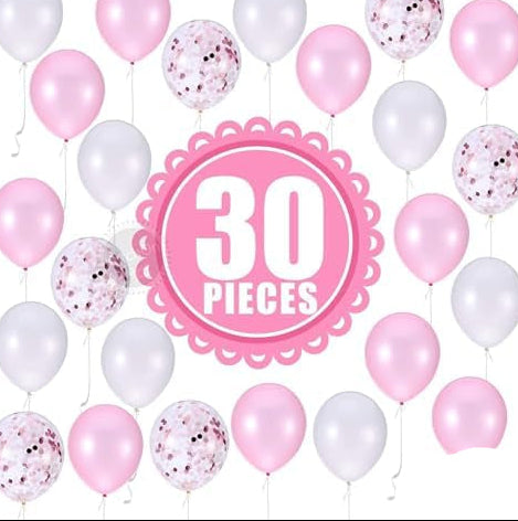 Pink White Confetti Balloons–30pcs