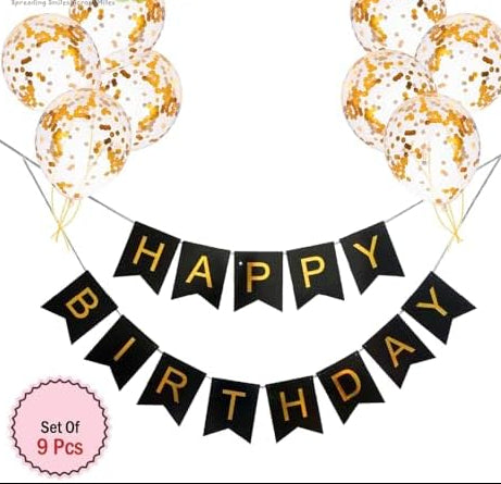 Black Birthday Decoration Set–9 Pcs