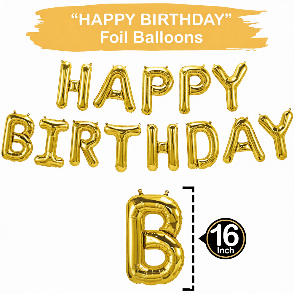 Gold Birthday Balloon Banner 16 Inch