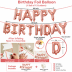 Set of 2 Pcs Combo Rose Gold Happy Birthday Foil balloons Banner with Gluedot for Birthday decoration/rose gold balloon/rose gold birthday/rose gold birthday decorations