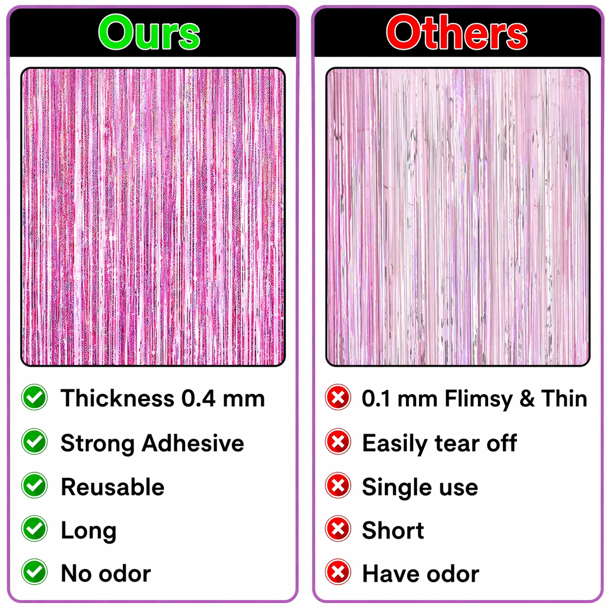 Iridescent Pink Backdrop Curtain - 3.2x8 Feet, Pack of 2 | Foil Streamers for Girls Party Decorations | Graduation Decorations 2025 | Easter Decorations | Bachelorette Party Decoration