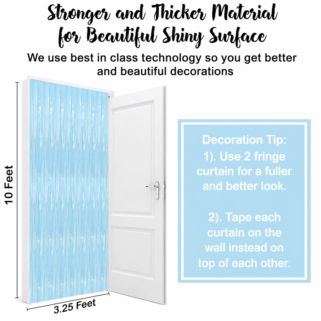 Xtra Large, Pastel Blue Fringe Curtain - 3.2x10 Feet | Pack of 2 | Blue Metallic Tinsel Backdrop | Streamers for Gender Reveal Party Supplies, Baby Shark, Under the Sea Birthday Decorations for Boys