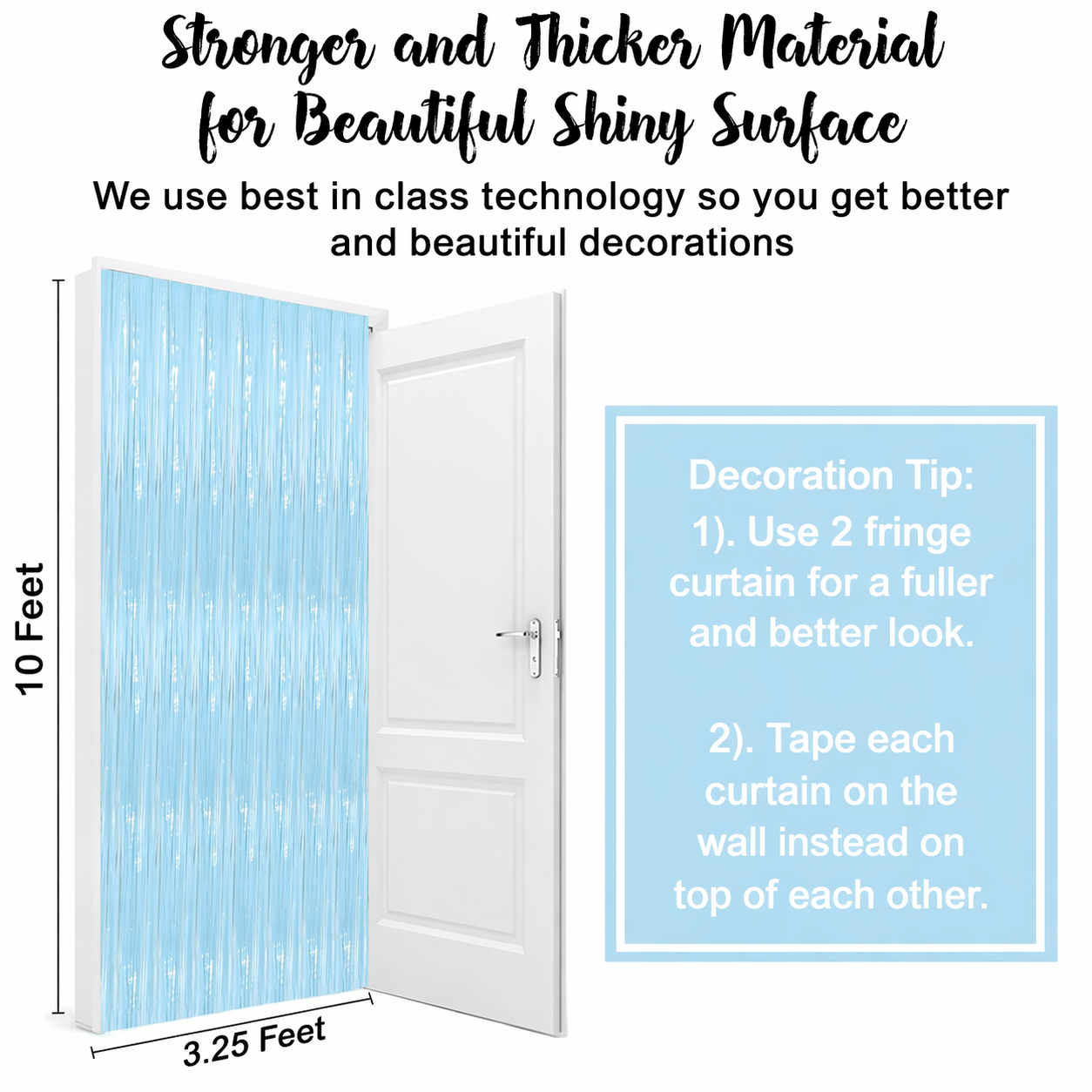 Xtra Large, Pastel Blue Fringe Curtain - 3.2x10 Feet | Pack of 2 | Blue Metallic Tinsel Backdrop | Streamers for Gender Reveal Party Supplies, Baby Shark, Under the Sea Birthday Decorations for Boys