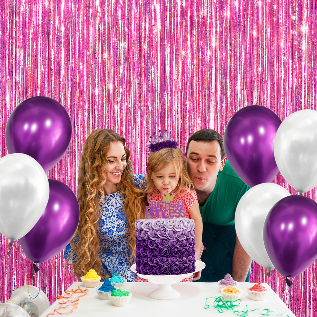 Iridescent Pink Backdrop Curtain - 3.2x8 Feet, Pack of 2 | Foil Streamers for Girls Party Decorations | Graduation Decorations 2025 | Easter Decorations | Bachelorette Party Decoration