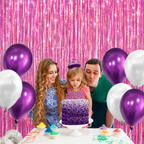 Iridescent Pink Backdrop Curtain - 3.2x8 Feet, Pack of 2 | Foil Streamers for Girls Party Decorations | Graduation Decorations 2025 | Easter Decorations | Bachelorette Party Decoration