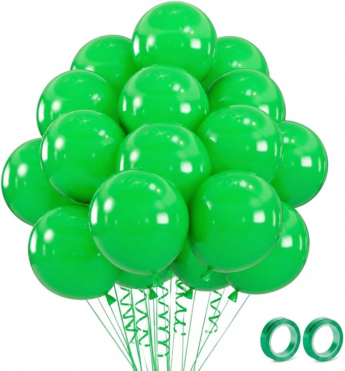 Green Latex Party Balloons 100 Pack 12 Inch with 2 Rolls of Ribbon Helium Balloons for Wedding Birthday Baby Shower Engagement Anniversary Decorations