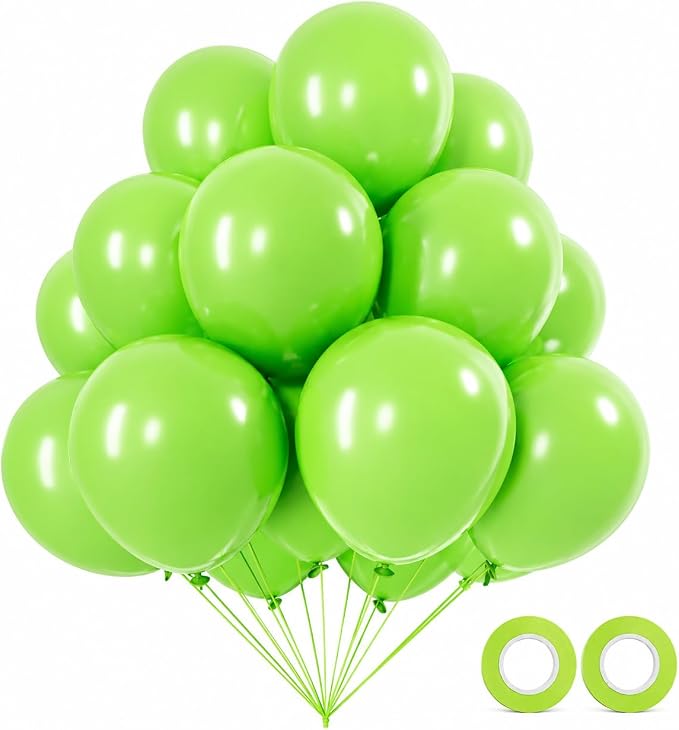 Light Green Latex Balloons 100 Pack, 12 Inch Party Balloons with 2 Rolls of Ribbon, Helium Quality Balloons for Wedding, Birthday, Baby Shower, Engagement, Anniversary & Party Decorations