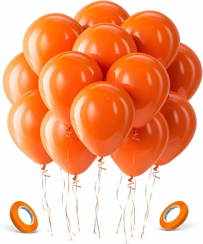Orange Latex Balloons 100 Pack, 12 Inch Party Balloons with 2 Rolls of Ribbon, Helium Quality Balloons for Wedding, Birthday, Baby Shower, Engagement, Anniversary & Party Decorations